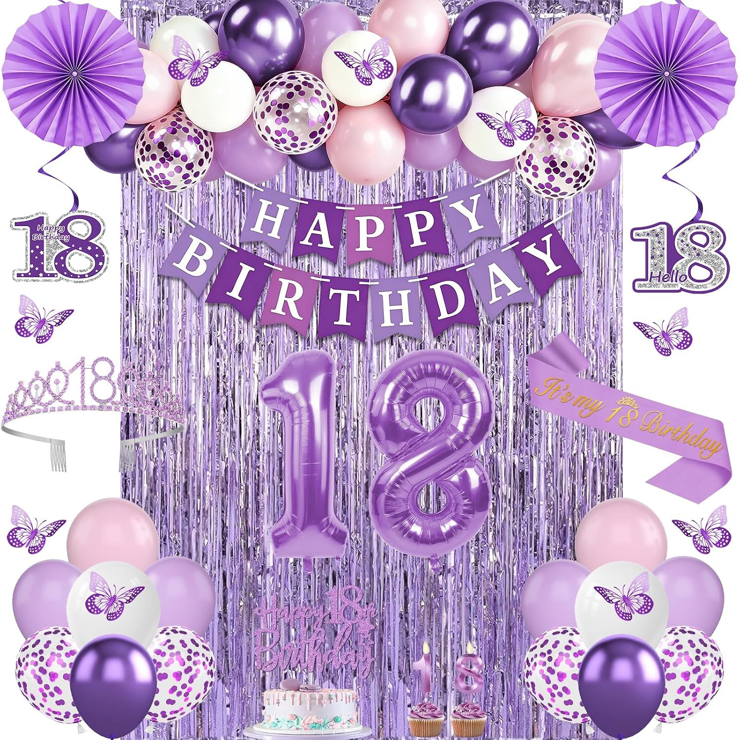 18th Birthday Decorations for Girl, 52pcs Purple 18th Birthday Decorations, 18 S 18th Birthday Decorations for Girl, 52pcs Purple 18th Birthday Decorations, 18 S