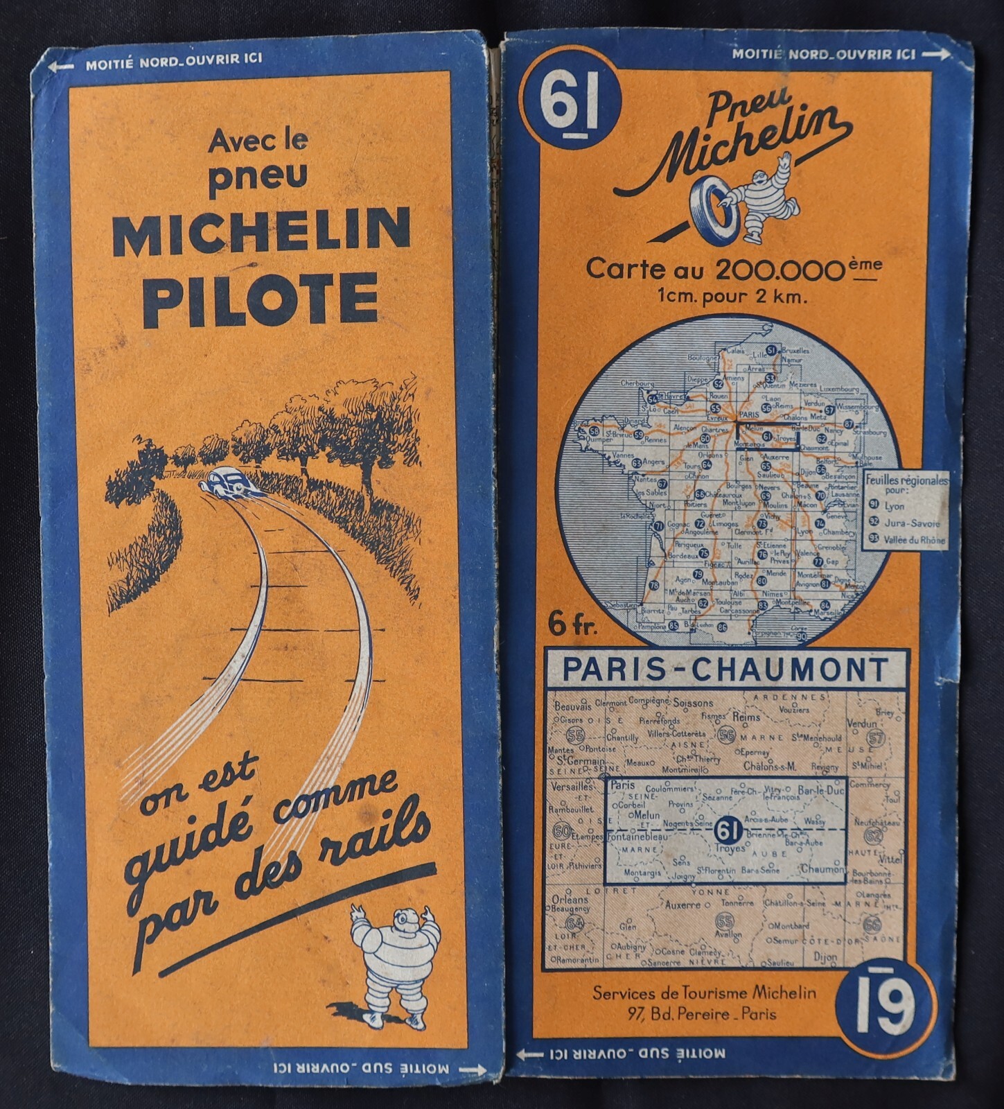 Map MICHELIN 61 PARIS CHAUMONT 1939 Guide Bibendum tire tyre map