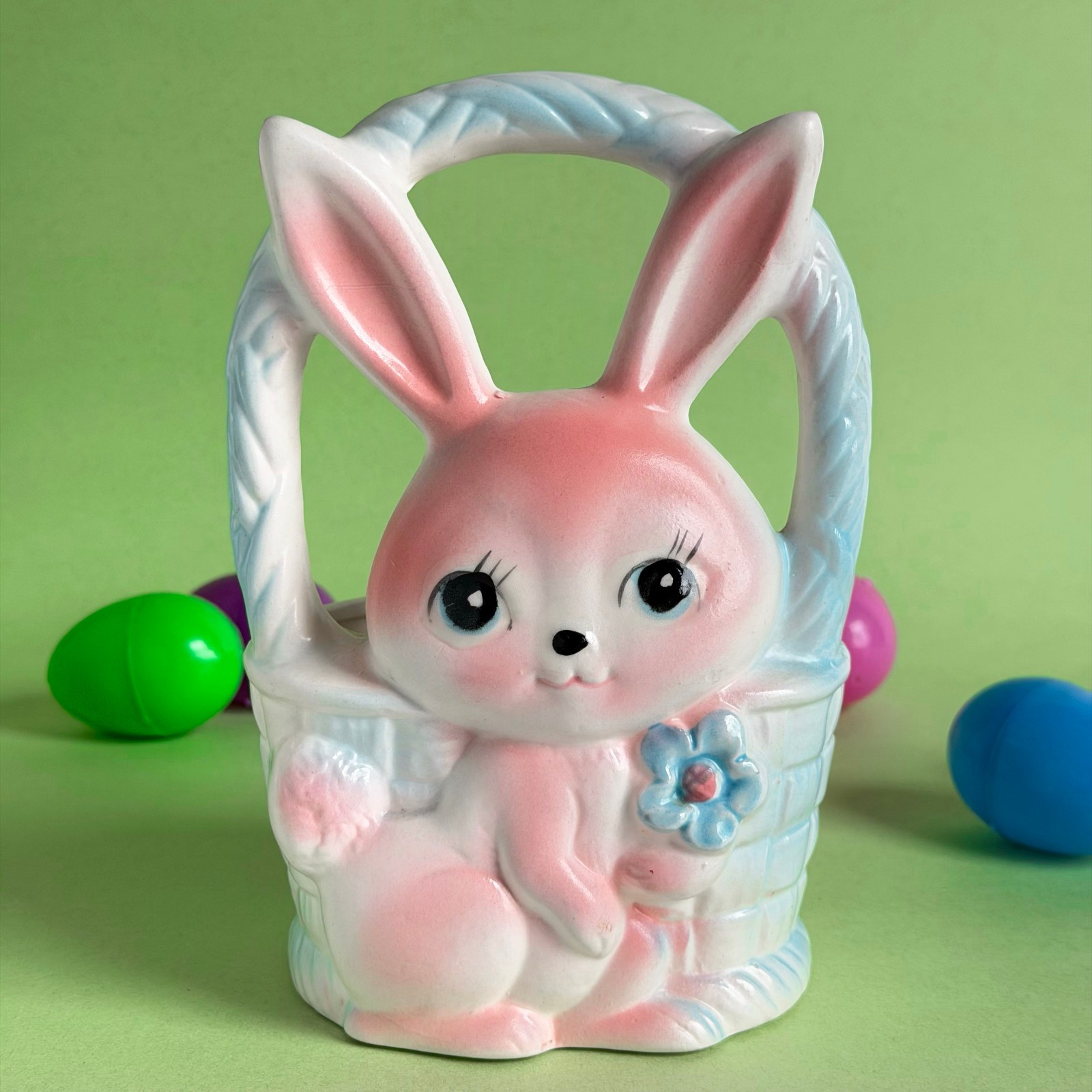 Vintage 1960s INARCO JAPAN BUNNY RABBIT EASTER BASKET PLANTER