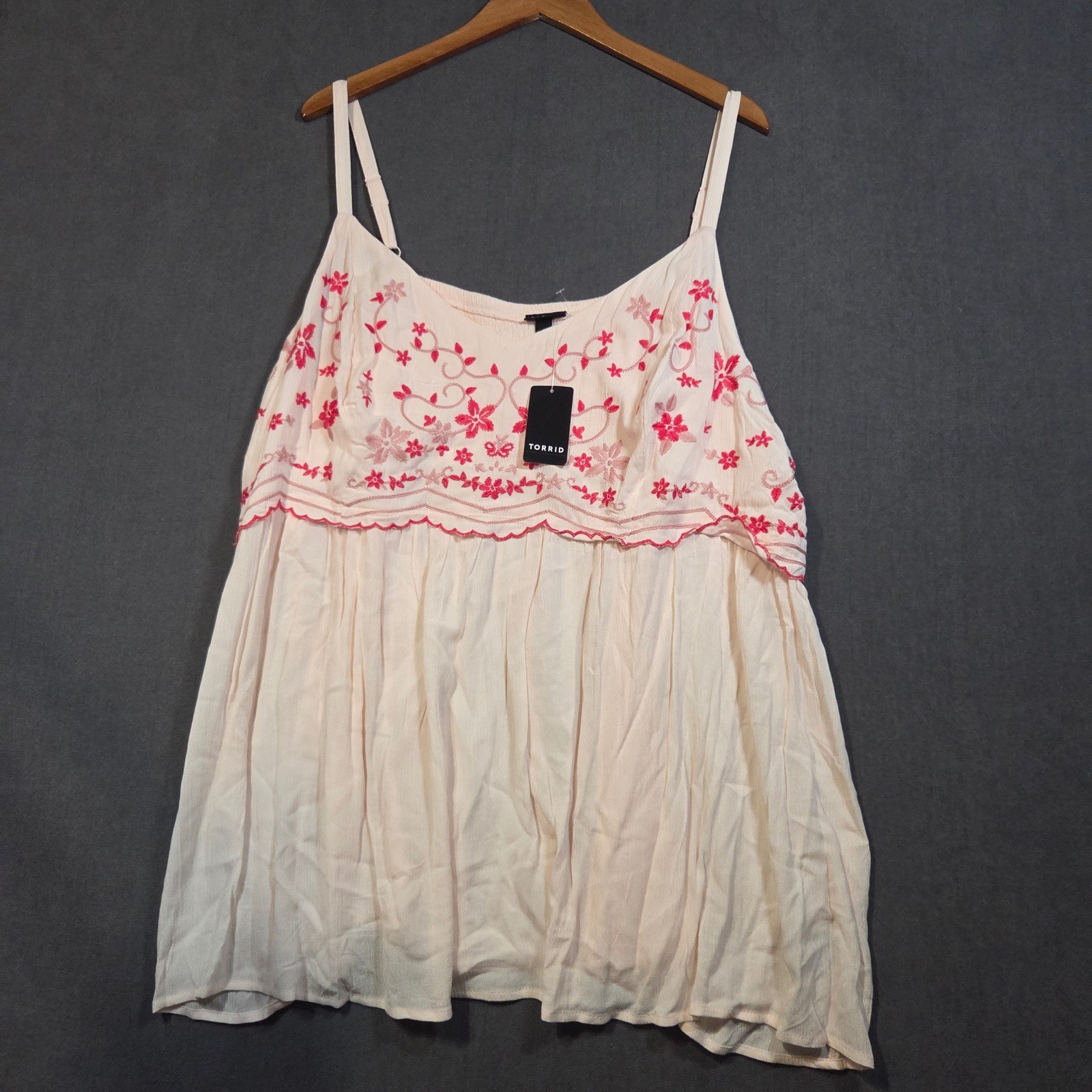 Torrid Babydoll Cami Womens 4 4X 26 Blush Pink Floral Gauze Embroidered Top Torrid Babydoll Cami Womens 4 4X 26 Blush Pink Floral Gauze Embroidered Top