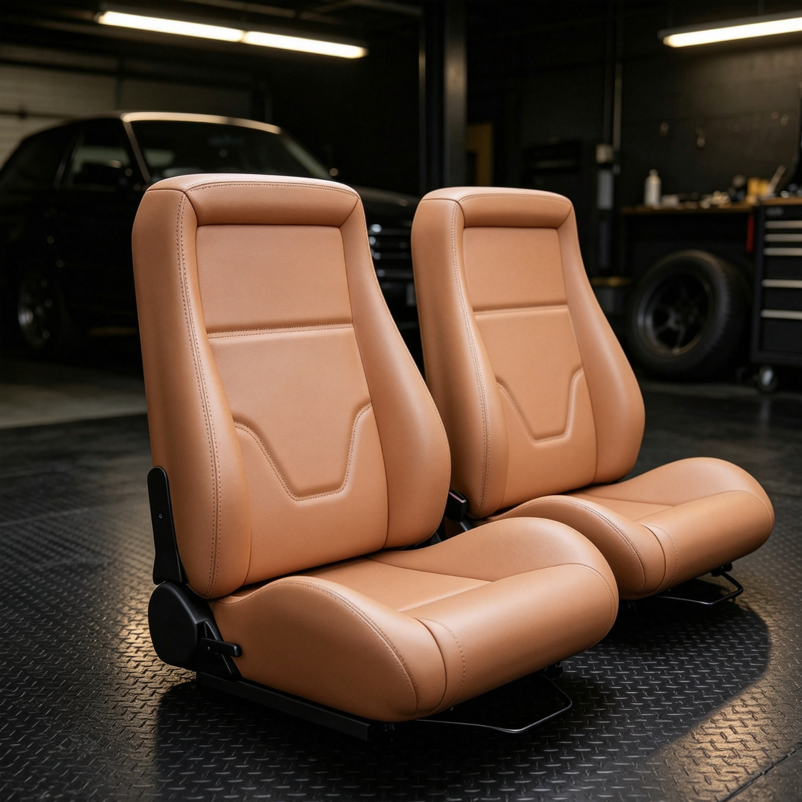 2 Pcs Classic OBS Style Seats PVC Low Back Bucket Seats w Dual Sliders for BMW