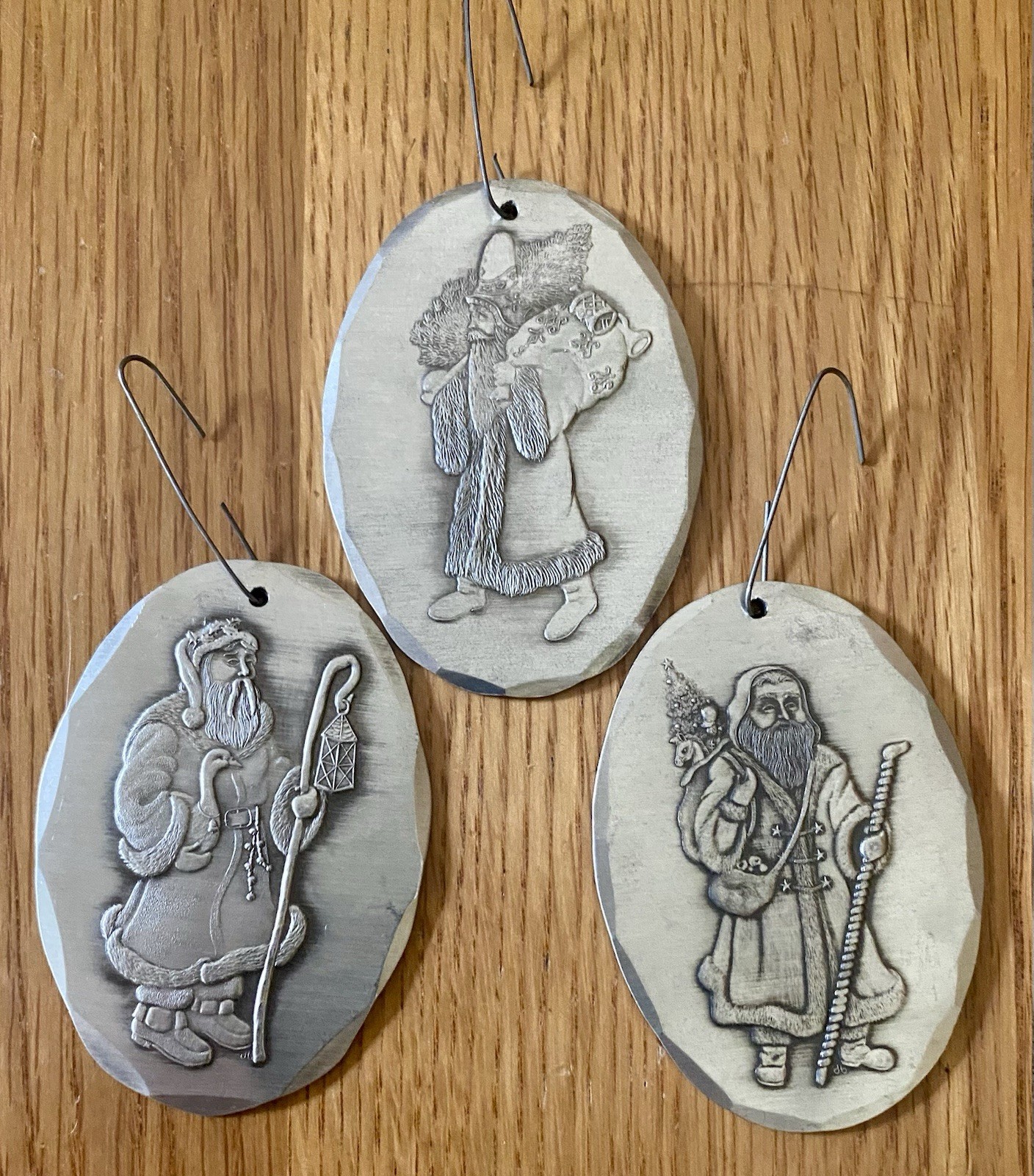 Wendell August Olde World Santa Fine Pewter Ornaments 1993 1995 1997 Lot of 3