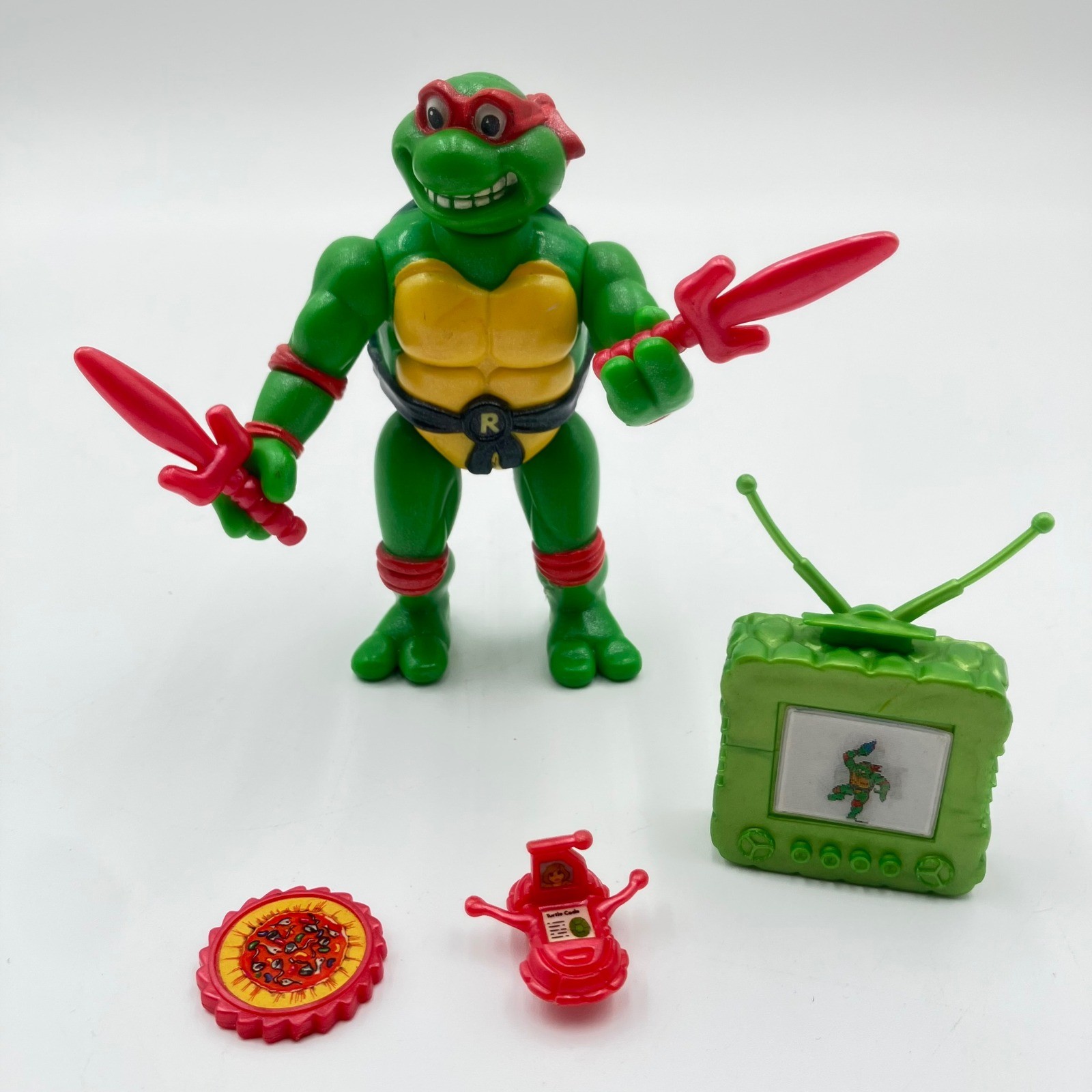 Vtg 1992 TMNT Toon Raphael Action Figure Playmates Toys Head Spin 100% Complete