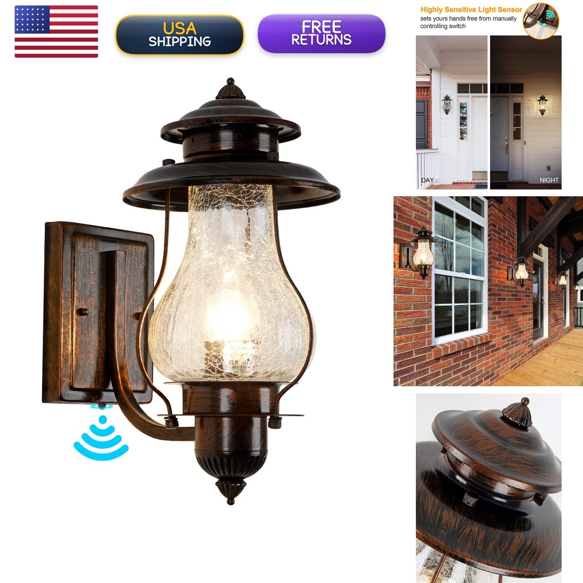 SCNYCUL Dusk Dawn Sensor Outdoor Wall Sconce Vintage Outside Lighting Fixture