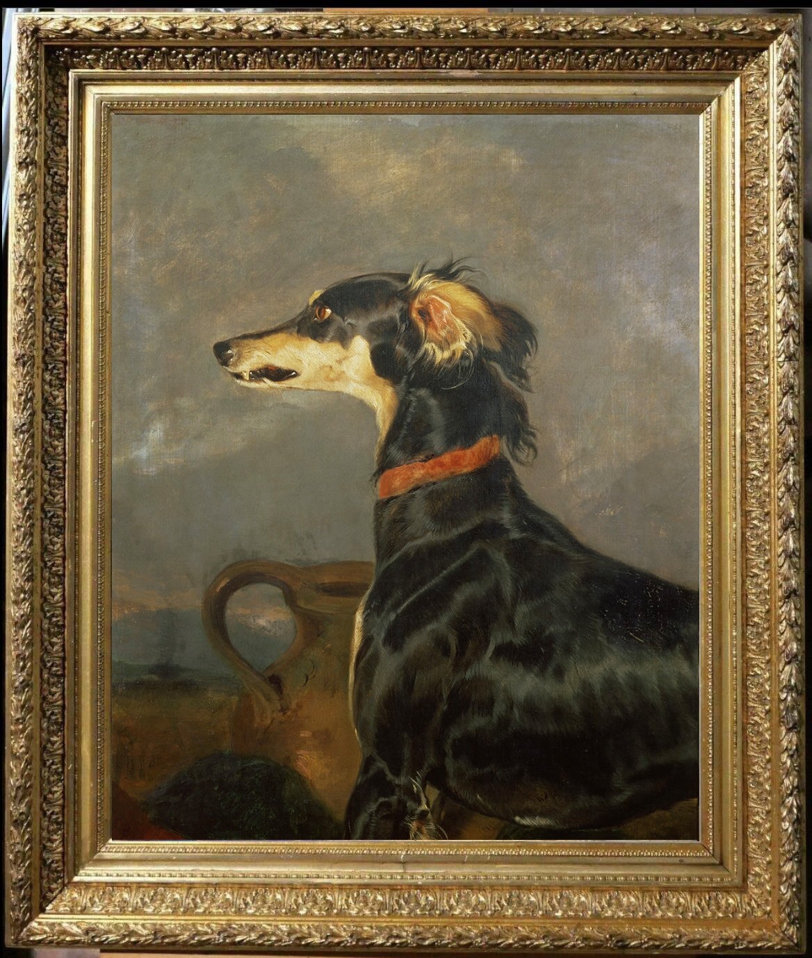 Hand Painted Classical Oil Painting Black Saluki Dog Animal Art Vintage style