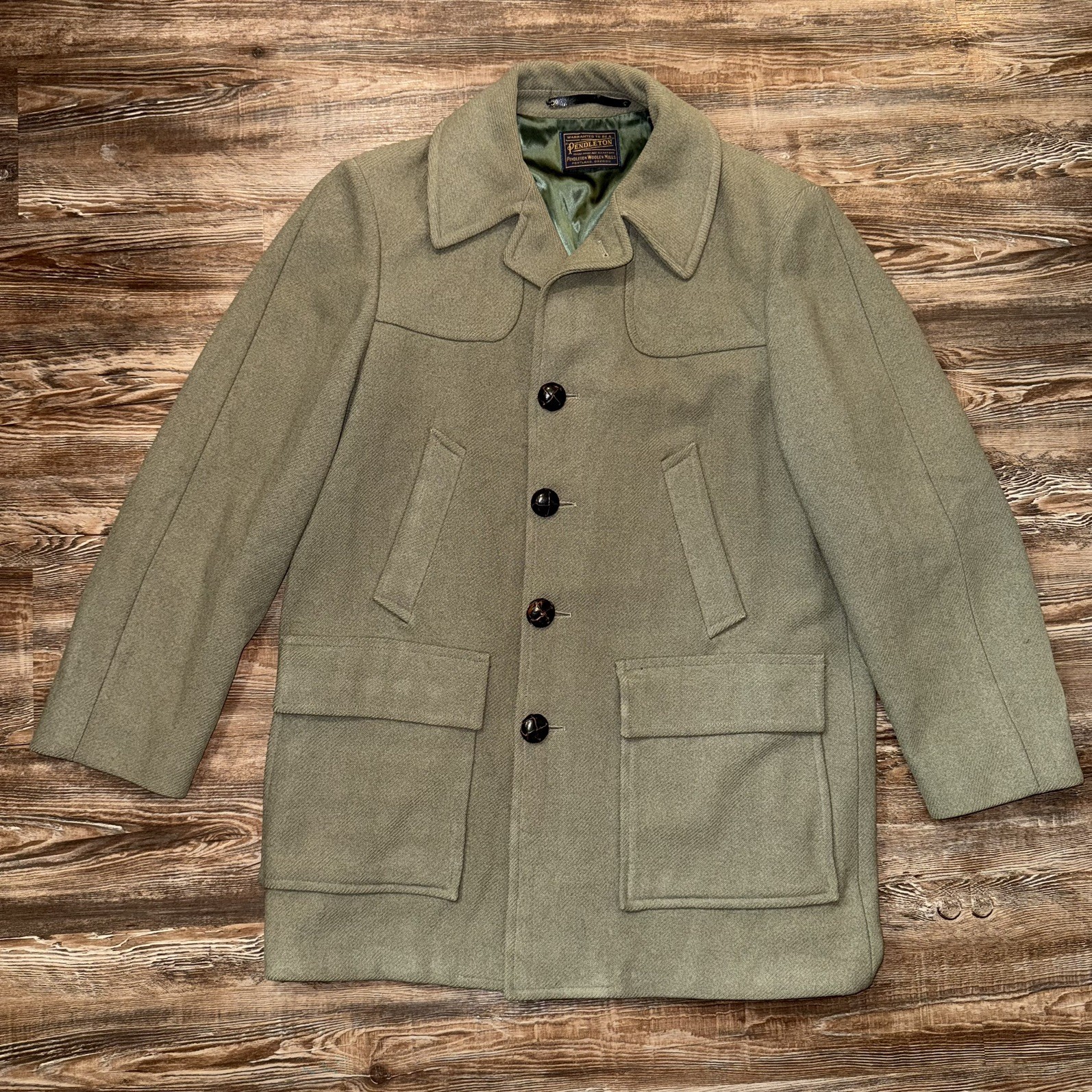Vtg Pendleton Wool Jacket Peacoat Trench Large XL Olive 50s 60s USA Made EUC 