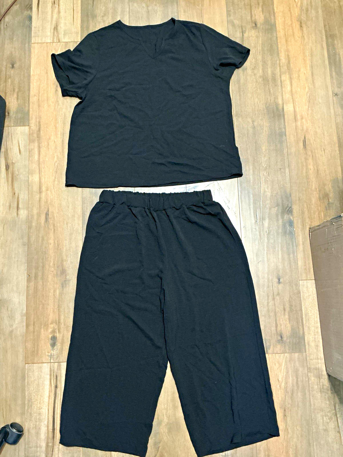 SHEIN Black 2-Piece Lounge Set Crop Top Wide Leg Pants XL NWOT
