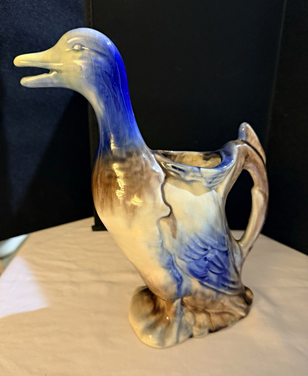 Vintage Mid Century French Majolica Duck Pitcher Vase - Flawless Exterior