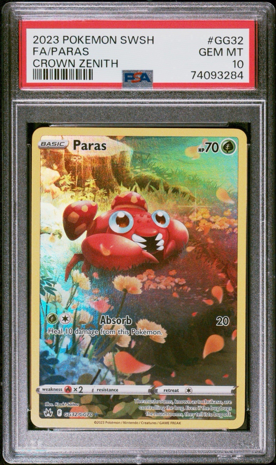 2023 POKEMON SWORD & SHIELD CROWN ZENITH #GG32 FULL ART/PARAS PSA 10
