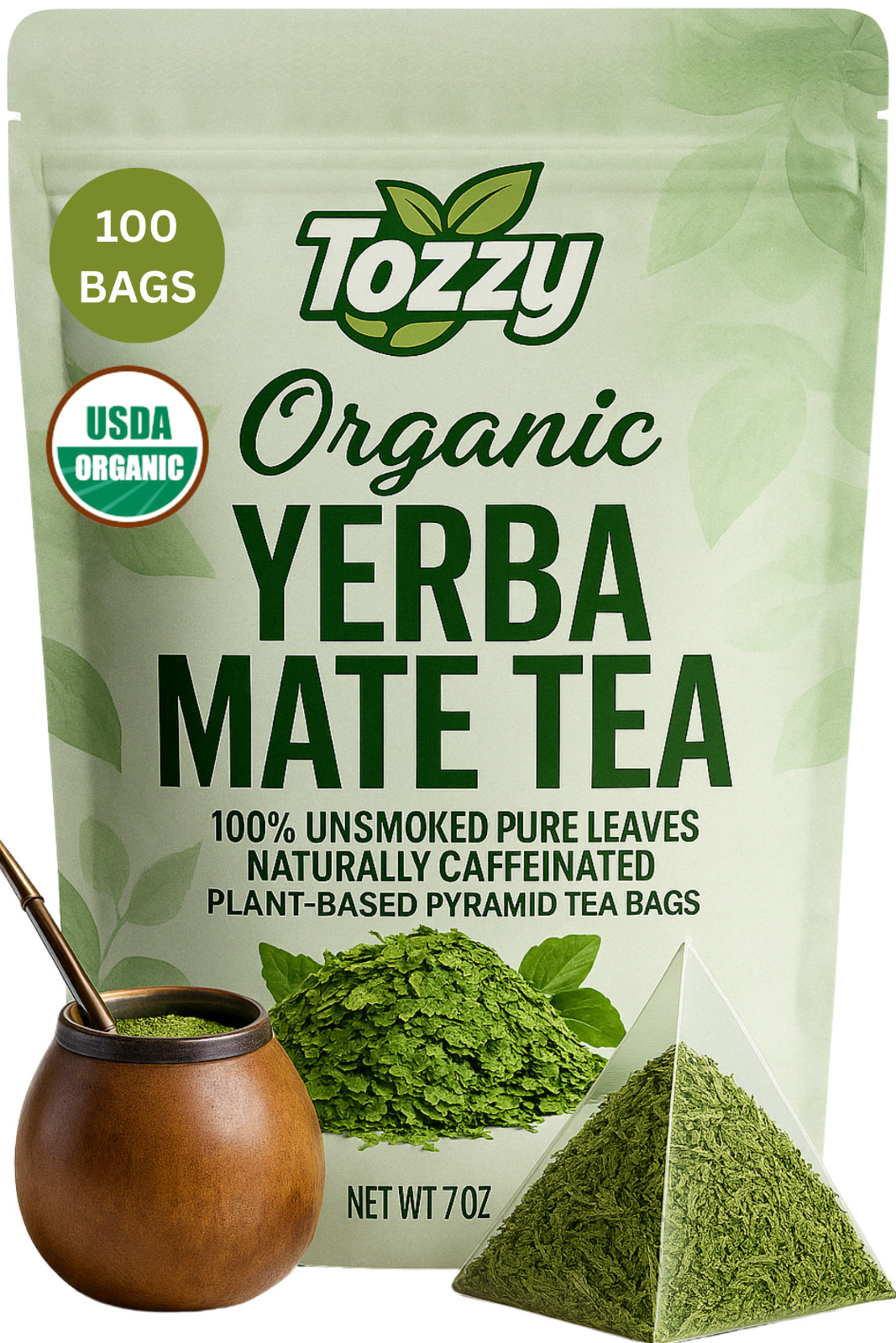 USDA Organic Unsmoked Yerba Mate – 100 Pyramid Bags