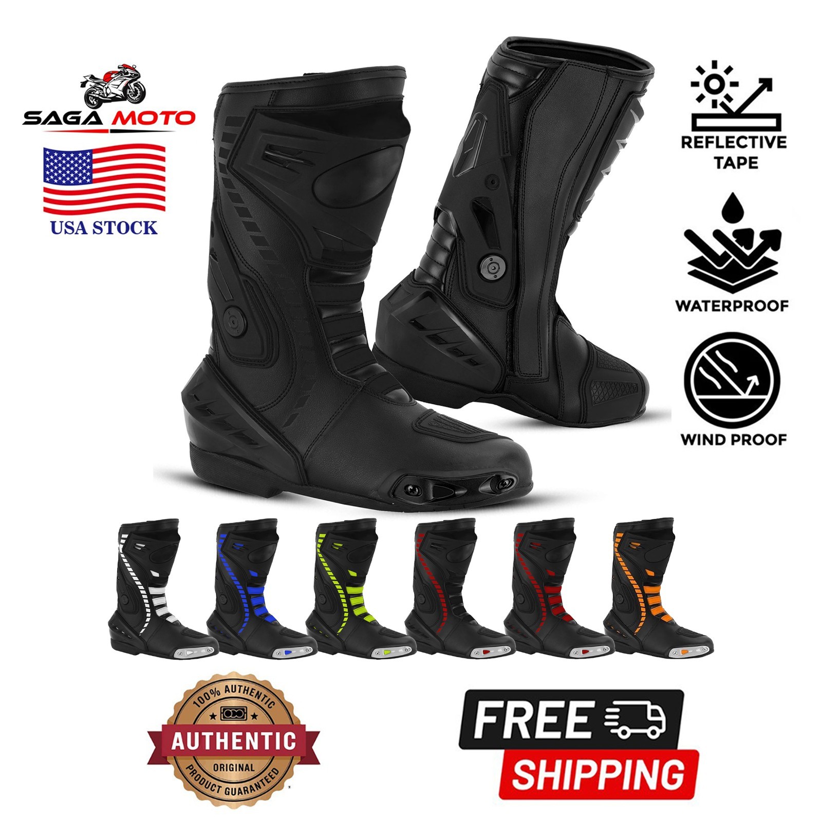 Men's Motorcycle Racing Boots Waterproof Leather CE Approved Biker Riding Shoes