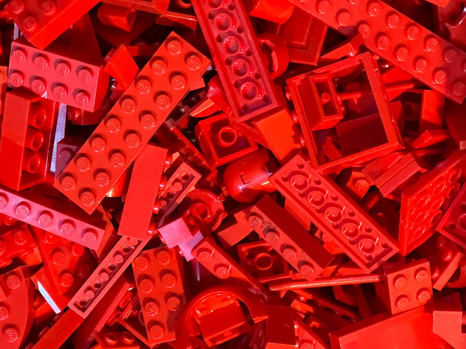 Bulk lot of 100 RED LEGO Pieces Bricks Plates Sloped Studs Specialty Parts