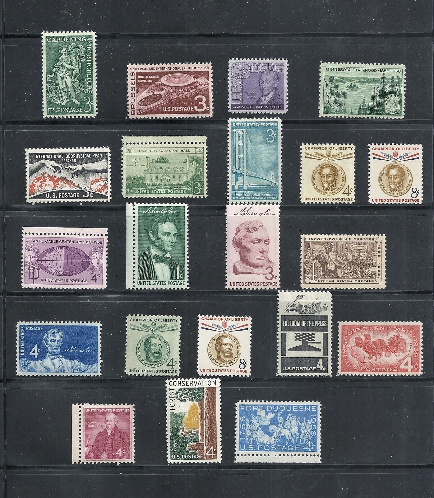 1958 - Commemorative Year Set - US Mint Never Hinged Stamps LOW PRICES