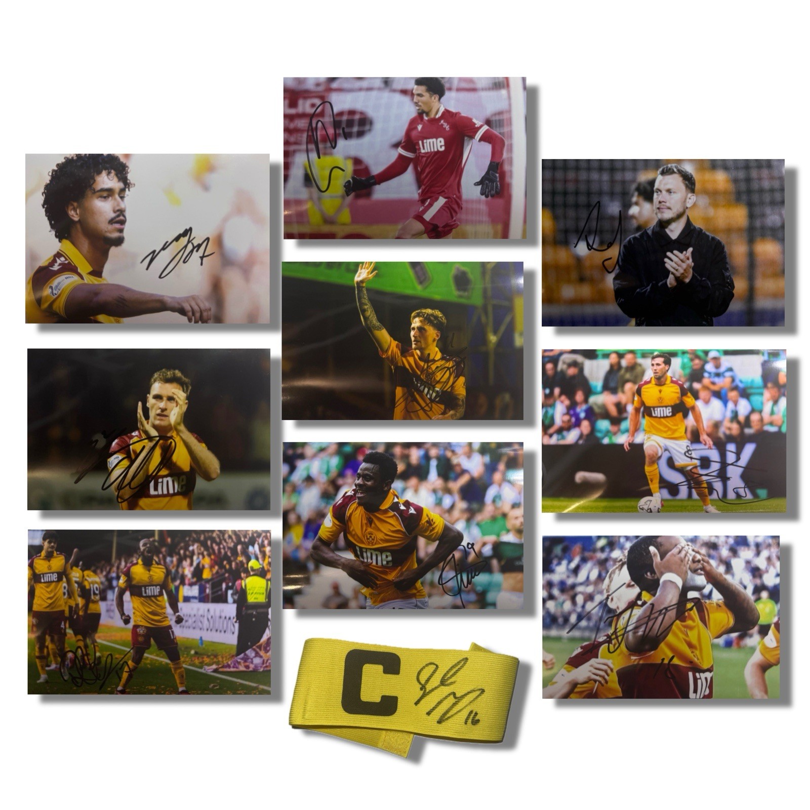 Signed MOTHERWELL FC 6x4” Photos & Band 26/27 Squad - Football Memorabilia - COA