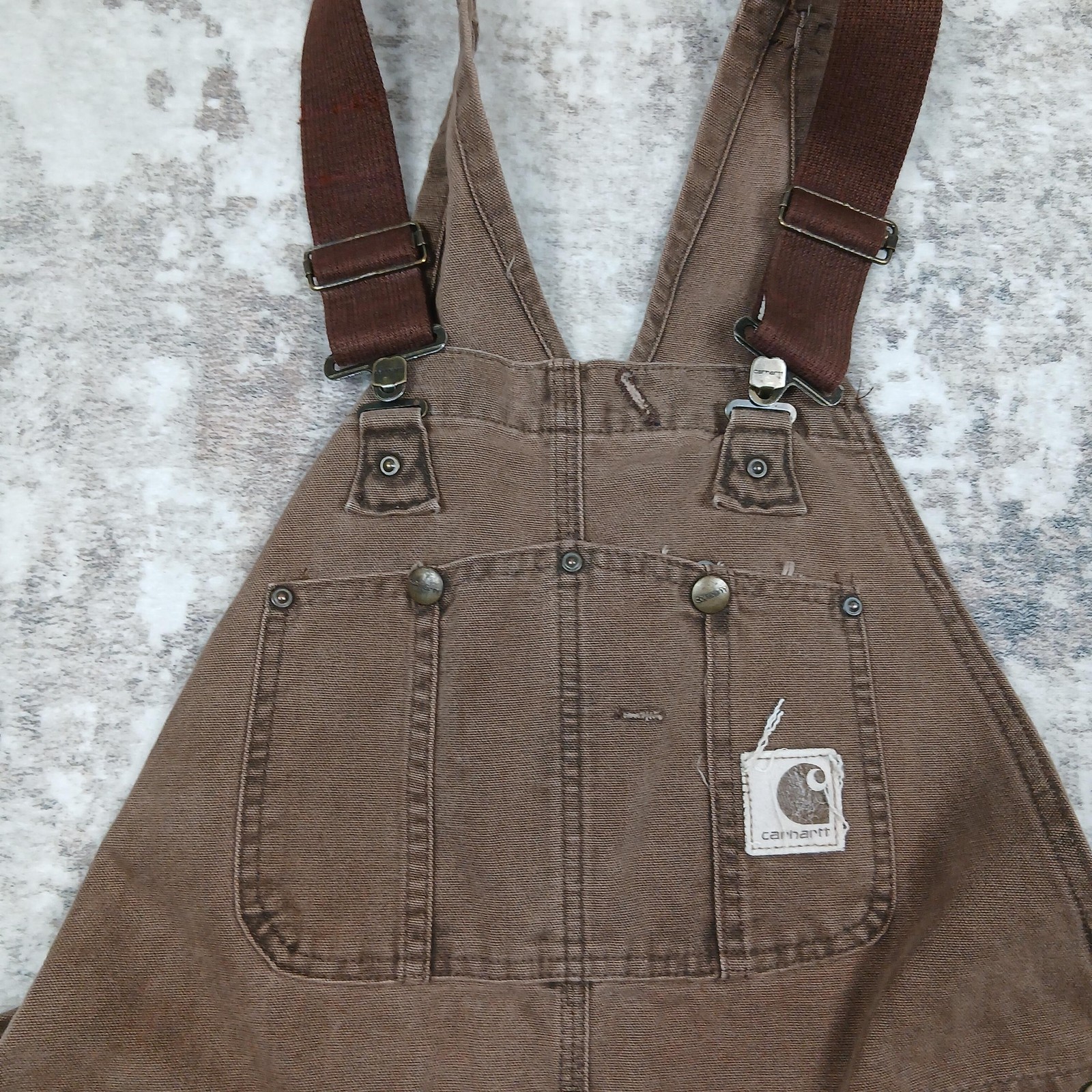 Vintage Carhartt Double Knee Bib Overalls 36x34 Brown Duck Canvas Made in USA