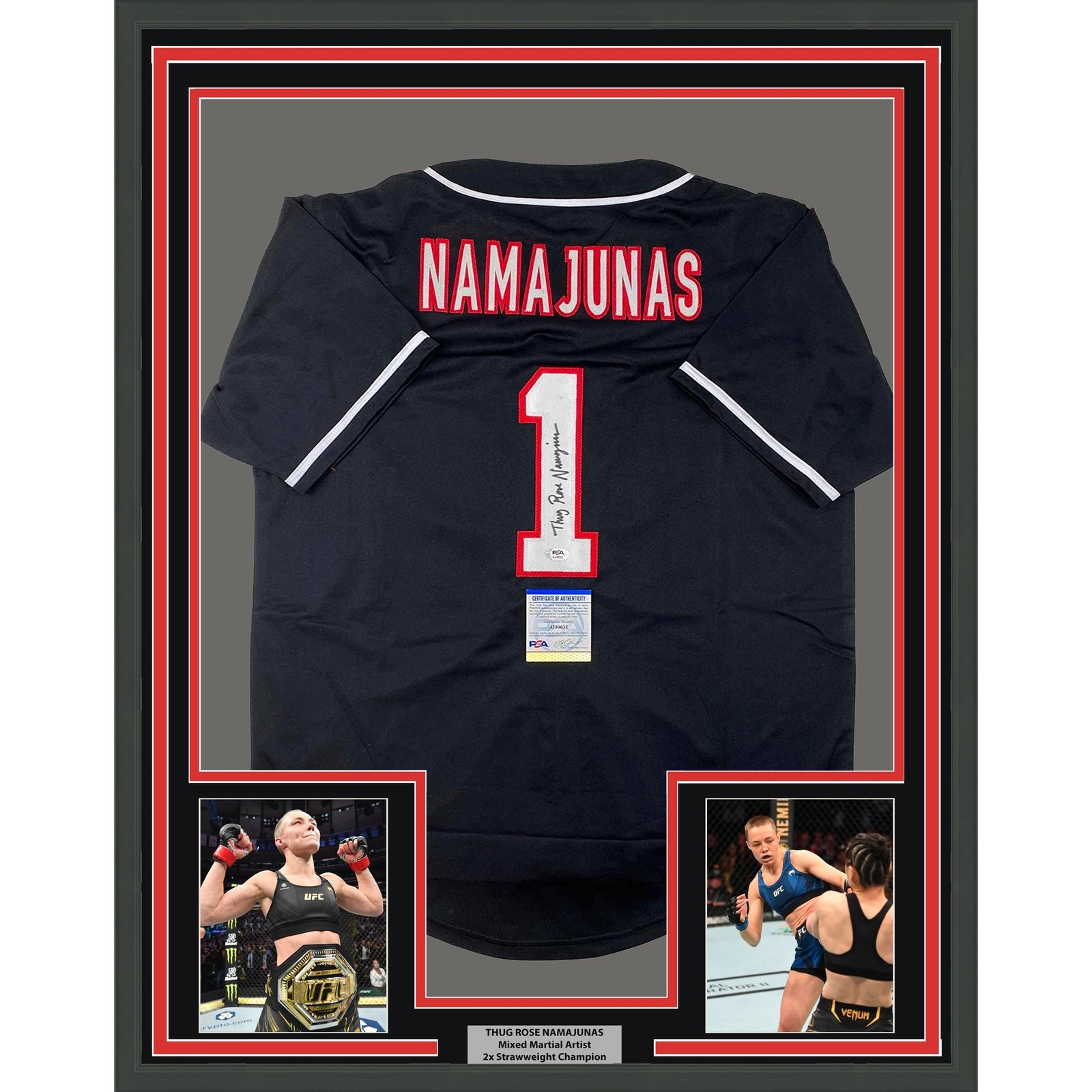 Framed Autographed/Signed Thug Rose Namajunas 35x39 Jersey Shirt PSA COA Framed Autographed/Signed Thug Rose Namajunas 35x39 Jersey Shirt PSA COA
