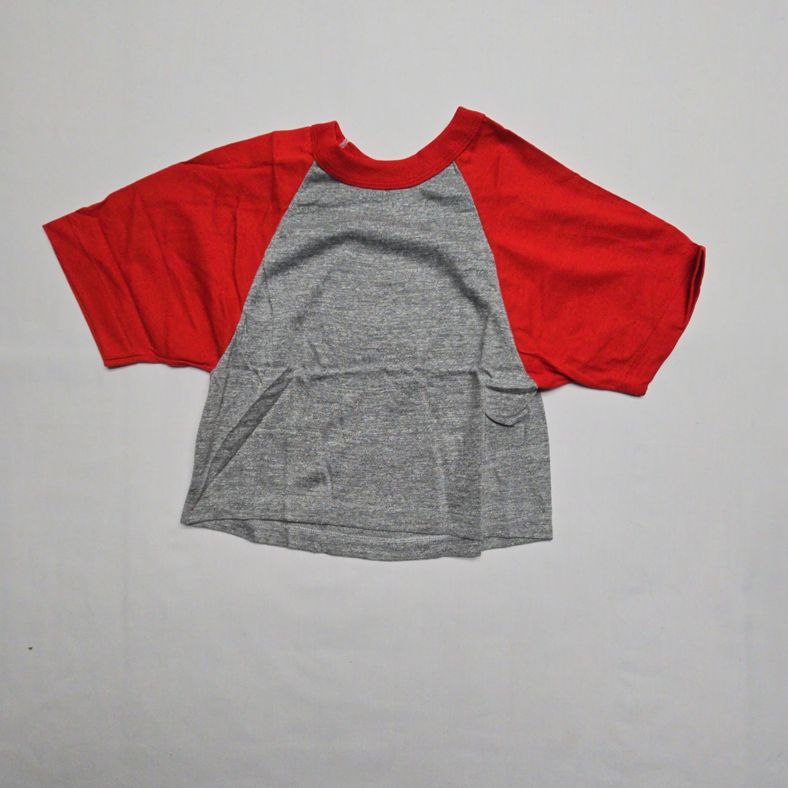 Vintage Cropped Raglan T Shirt Red Gray Short Sleeve Womens Small Tee 80s