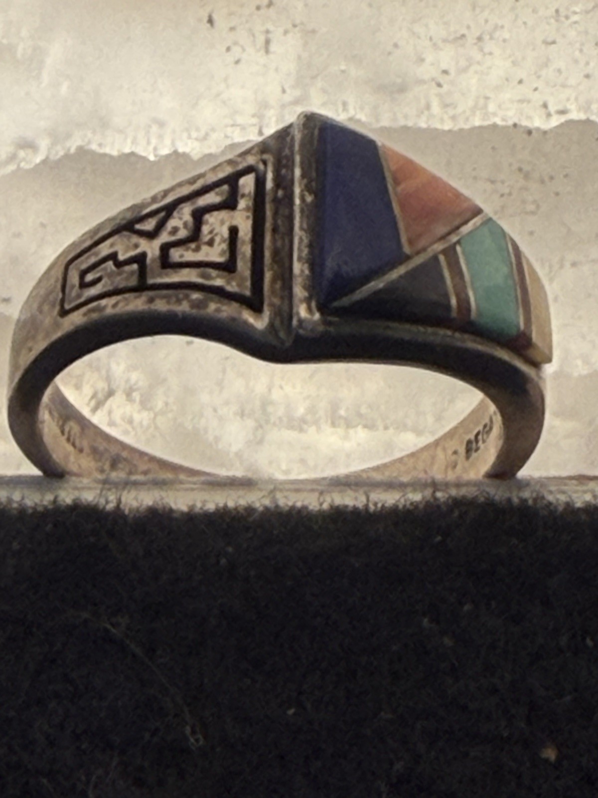 Calvin Begay Signed Navajo Sterling Silver Multi Stone Micro Inlay Ring Sz 10.5