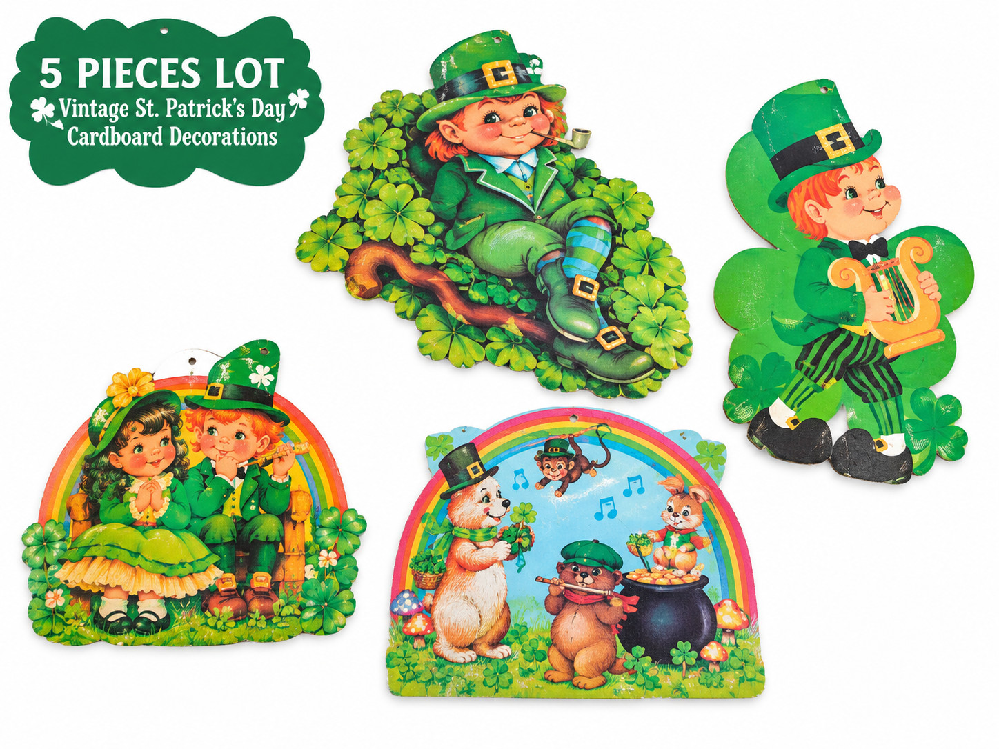 VINTAGE St. Patrick’s Day Diecuts Wall Hangings Lot Of 5 Eureka