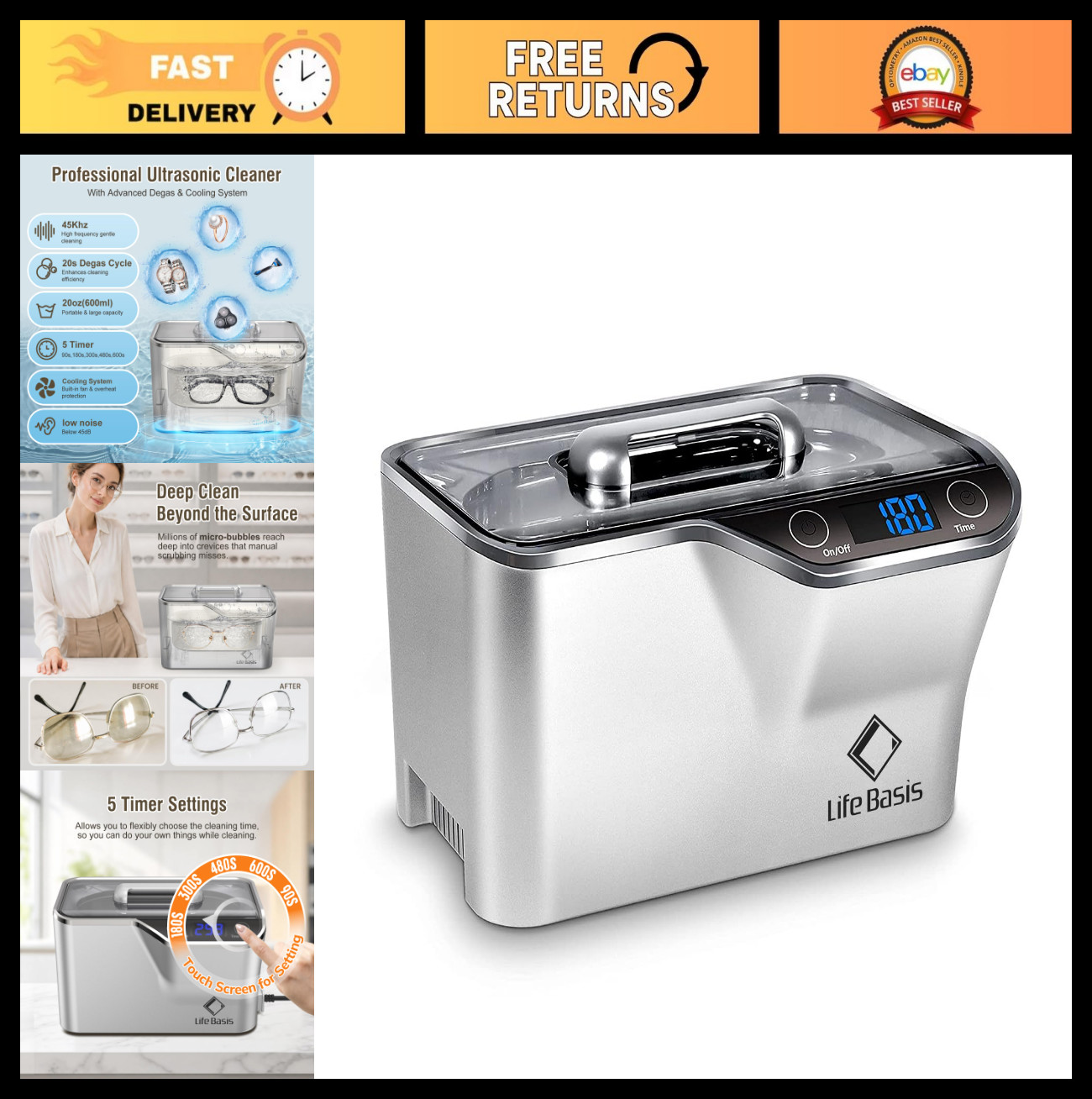 Ultrasonic Jewelry Cleaner 600ml (20 oz) - Professional Silver Cleaner & Polishe Ultrasonic Jewelry Cleaner 600ml (20 oz) - Professional Silver Cleaner & Polishe
