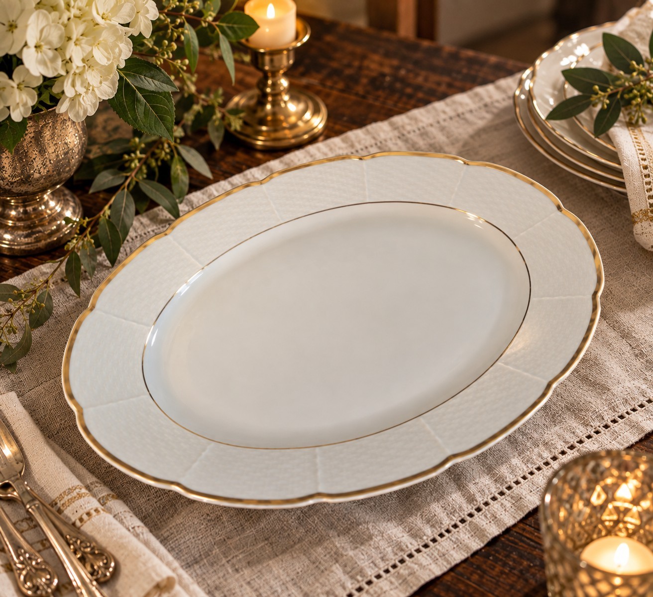 Vintage Baum Bros Princess Oval Serving Platter Gold Trim Czech, Fine Porcelain