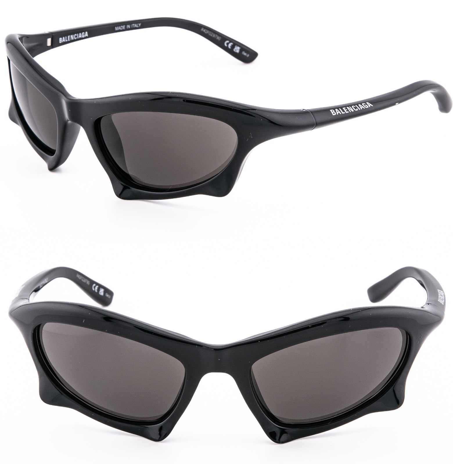 BALENCIAGA BAT 0229 Black 001 Fashion Demna Angular Wrap Sunglasses BB0229S
