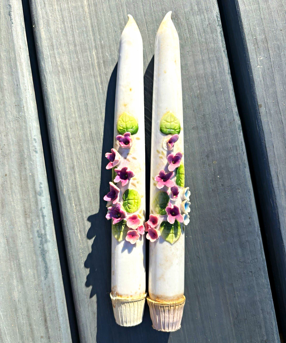 Pair Vintage Ucagco Floral Ceramic Taper Candles 8 in Japan Pair Vintage Ucagco Floral Ceramic Taper Candles 8 in Japan