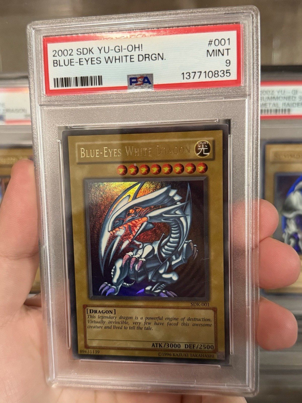 2002 Yu-Gi-Oh SDK #001 Blue Eyes White Dragon Holo Foil Starter Deck Kaiba PSA9 2002 Yu-Gi-Oh SDK #001 Blue Eyes White Dragon Holo Foil Starter Deck Kaiba PSA9