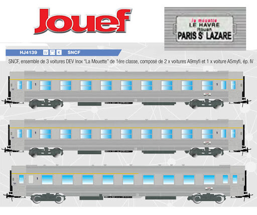 Jouef HJ4139 Set “The Mouette”, 3 Coaches Dev Inox, A9+A6+A9t SNCF