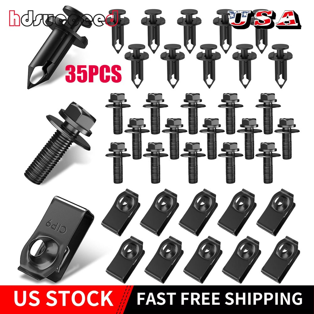 35Pcs M6 Engine Cover Bolts U-nut Clips Silver For Honda Undertray Guard NEW
