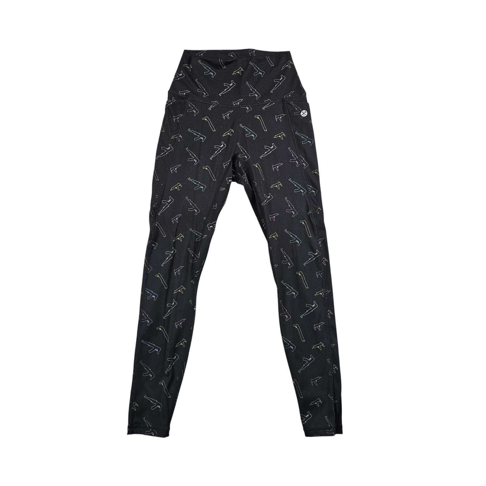 DIXXON Pew Pew Women\'s Leggings M Black Firearm Print High Rise Athletic Pants