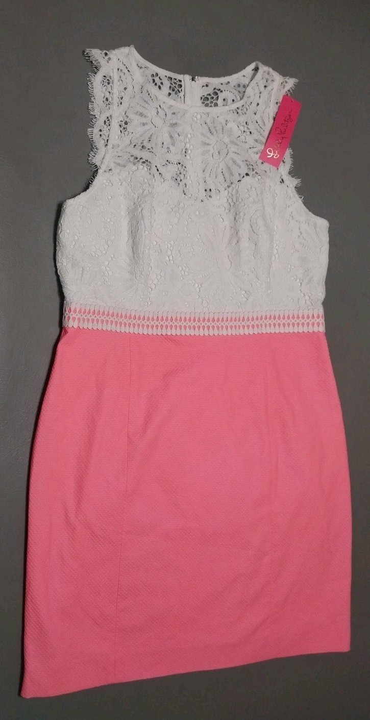 New Lilly Pulitzer Sharice Stretch Shift Dress in Lillys Coral Size 14 Back Zip