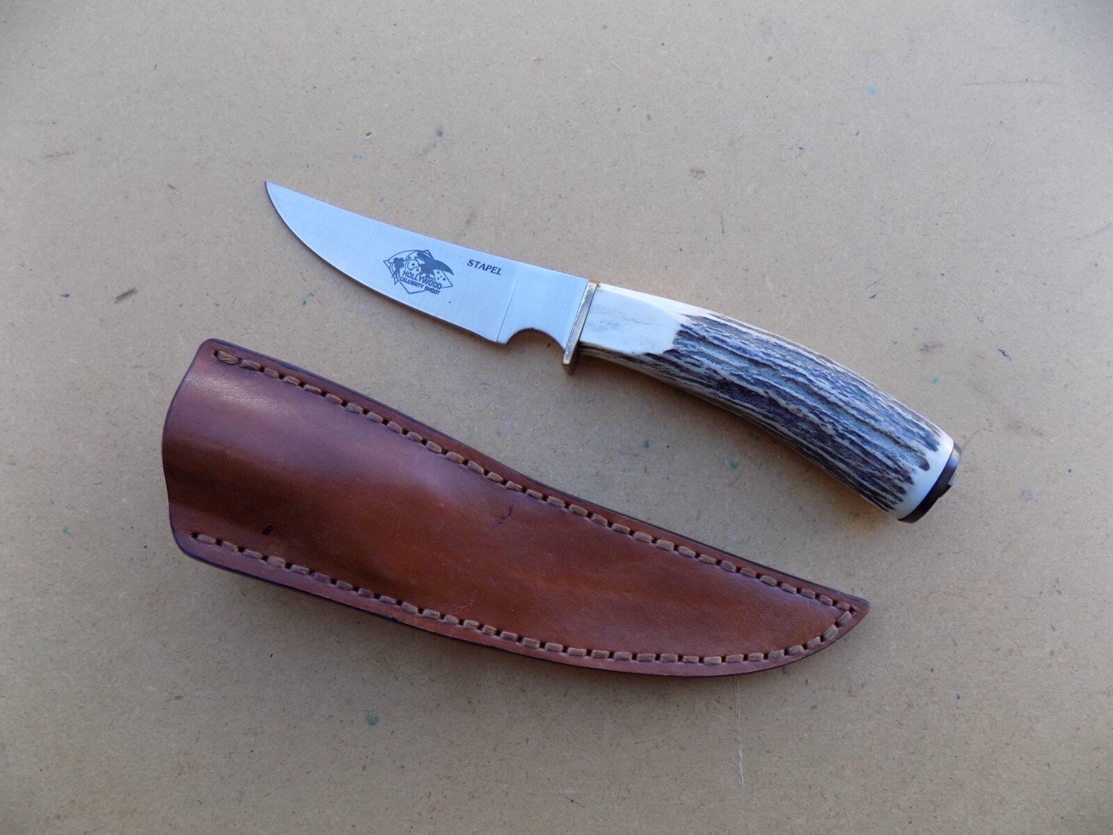 Chuck Stapel Custom Stag Fixed Blade Knife made for Hollywood Celebrity Shoot Chuck Stapel Custom Stag Fixed Blade Knife made for Hollywood Celebrity Shoot