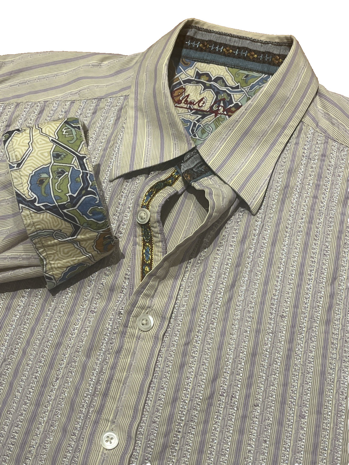Robert Graham Mens XL Cotton Embroidered Stripe Flip Cuff Multicolor