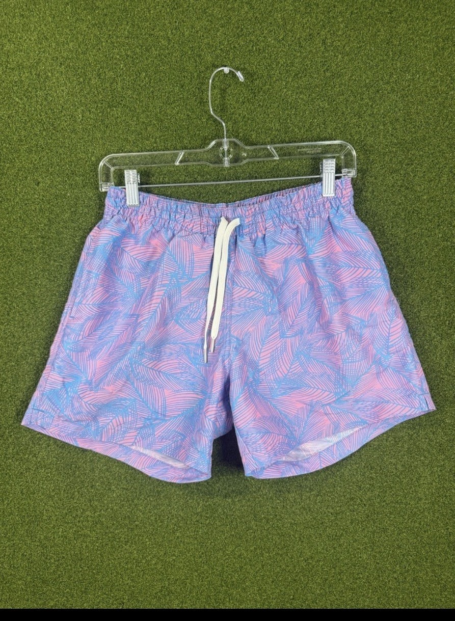 Chubbies Mens Pink Blue Palm Leaf Print Swim Trunks Mesh Lined Size M Chubbies Mens Pink Blue Palm Leaf Print Swim Trunks Mesh Lined Size M