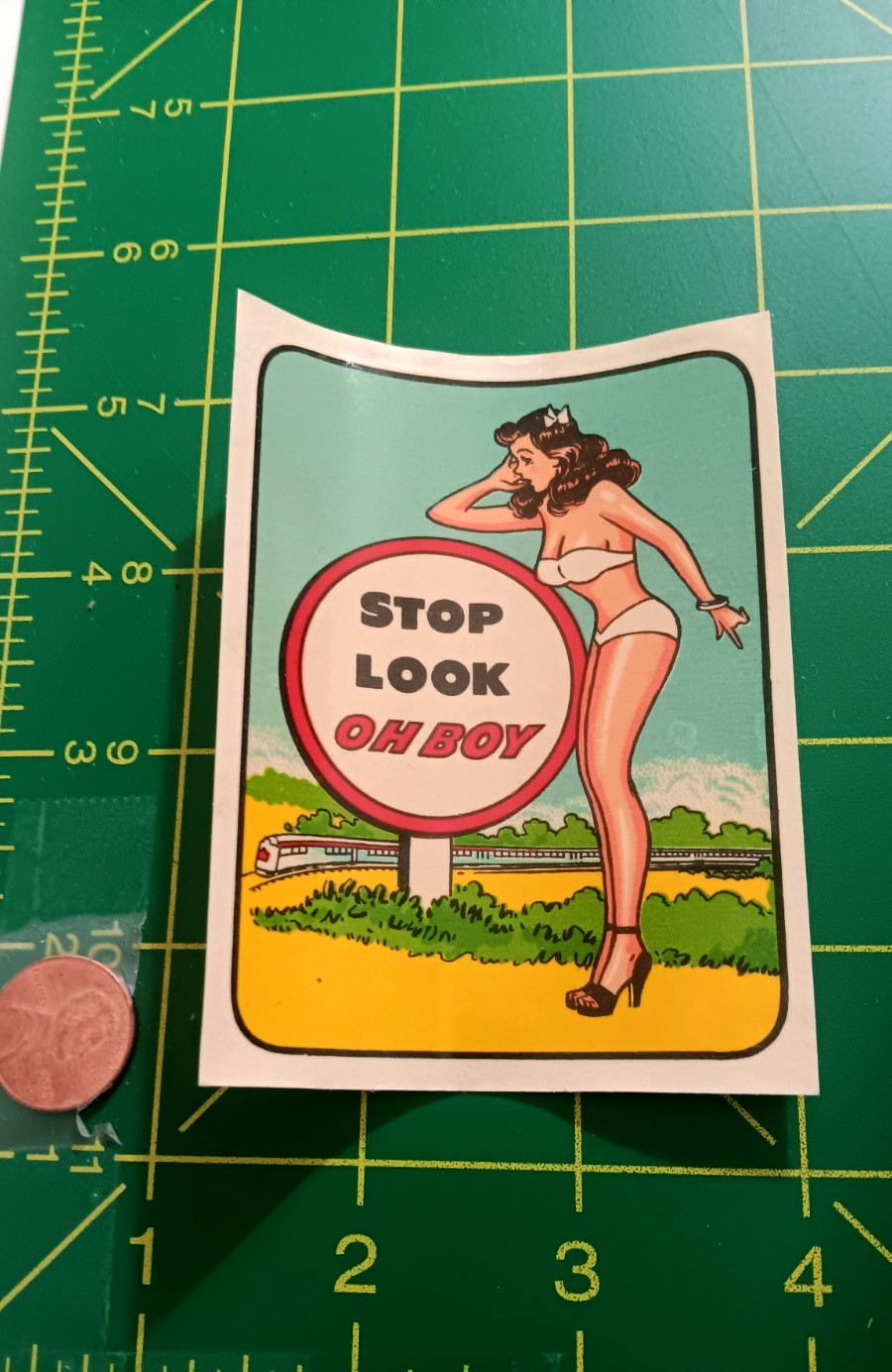 VINTAGE ORIGINAL 1950s STOP LOOK OH BOY PINUP SEXY WATERSLIDE DECAL