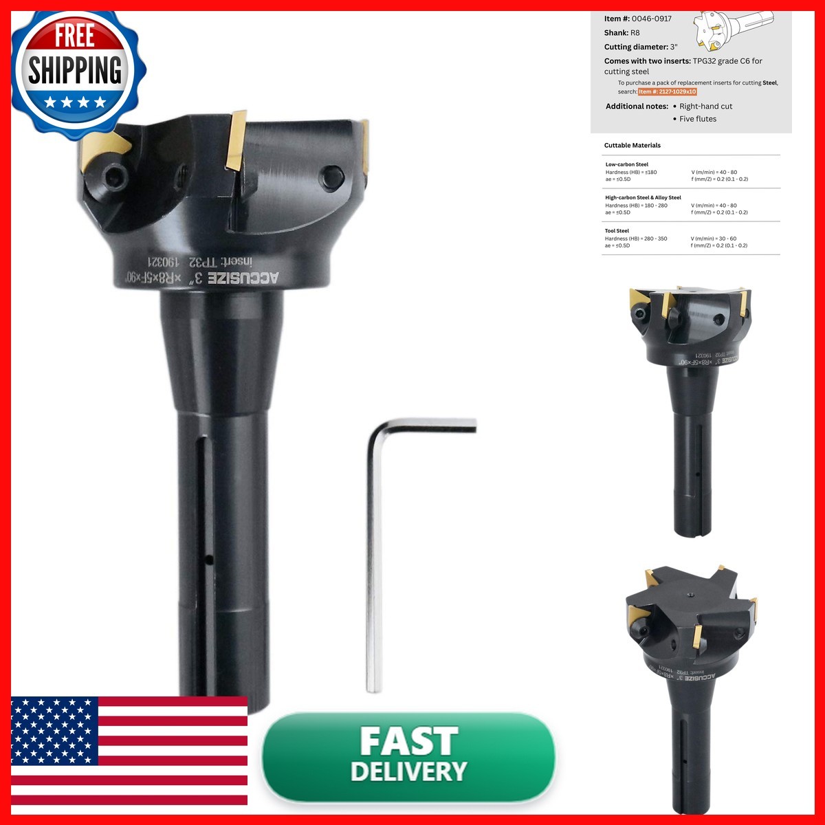Accusize Industrial Tools Indexable End Mill 3