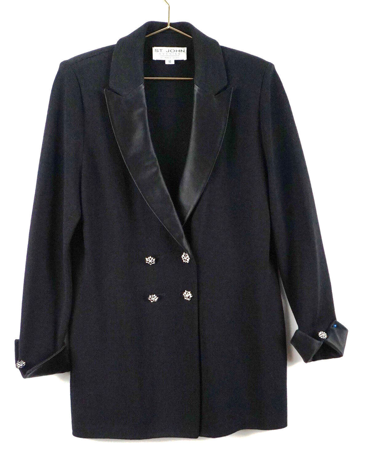 ST JOHN BLACK KNIT JACKET BUTTONS SZ 10