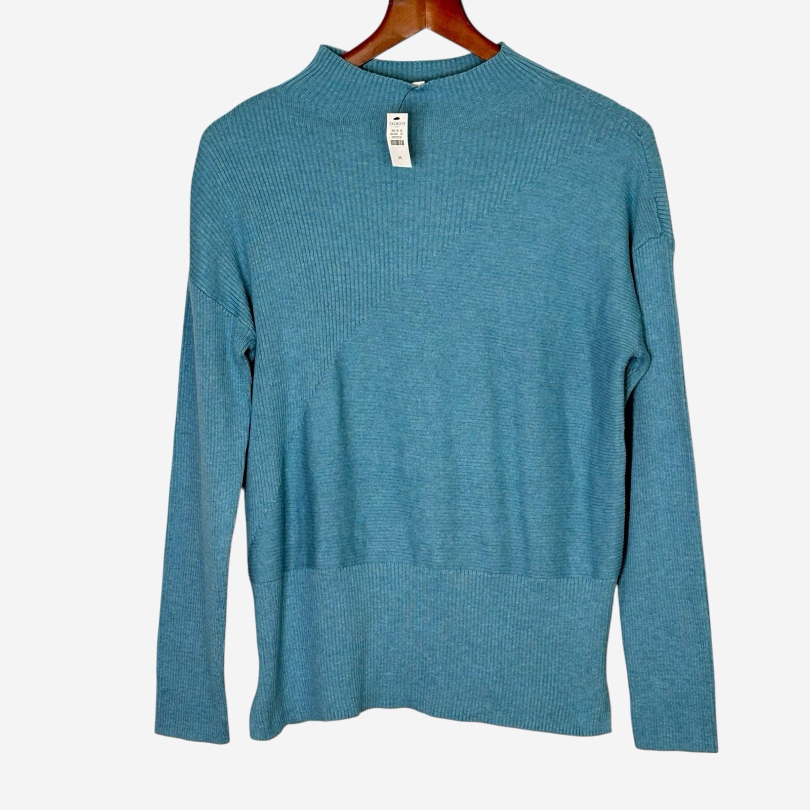 NEW Talbots Ribbed Mock Neck Sweater Size M Medium Ocean Blue Long Sleeve