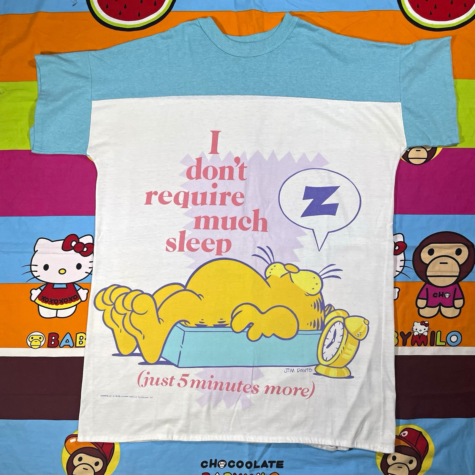 Vintage Garfield Jim Davis 1978 Graphic T Short Sleeve Blue/White T-Shirt 1970s