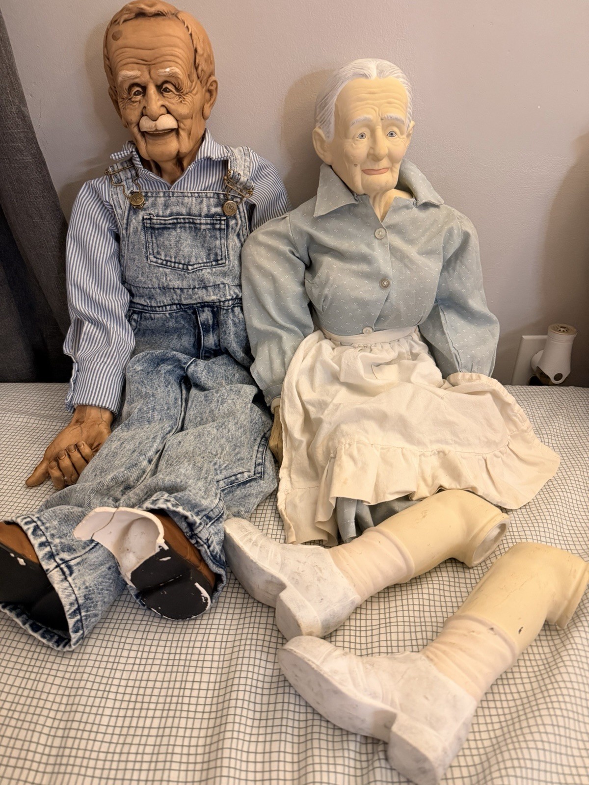 Vintage Grandma & Grandpa Porcelain Porch Sitters Wallace Style Pair Adorable