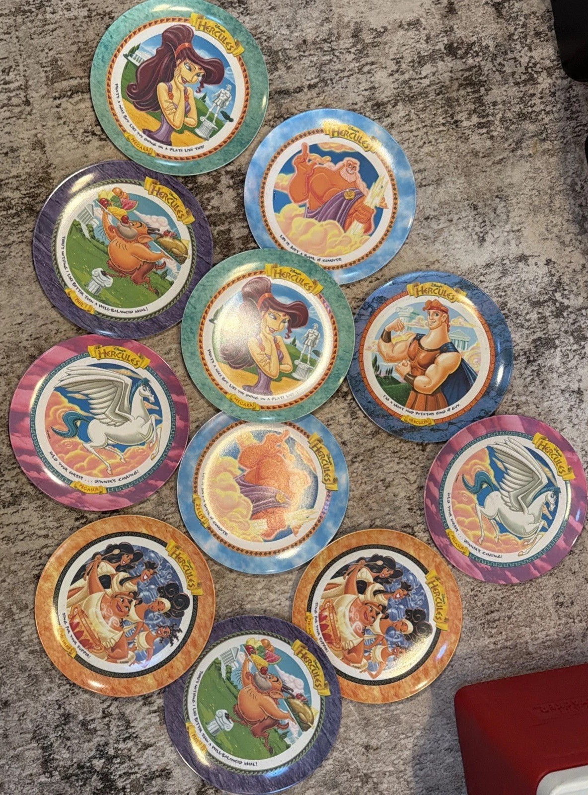 Vintage 1997 McDonalds Disney Hercules Plates Melamine Complete Set (5 spares) 