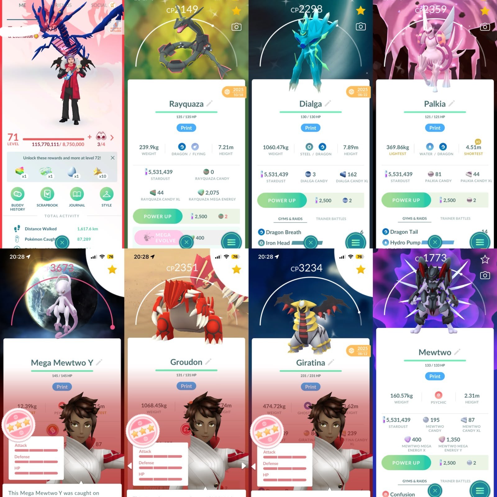 Poke GO  LVL 71/ MEWTWO ARMORED/ HUNDO MEGA MEWTWO/ CROWNED ZACIAN & ZAMAZENTA