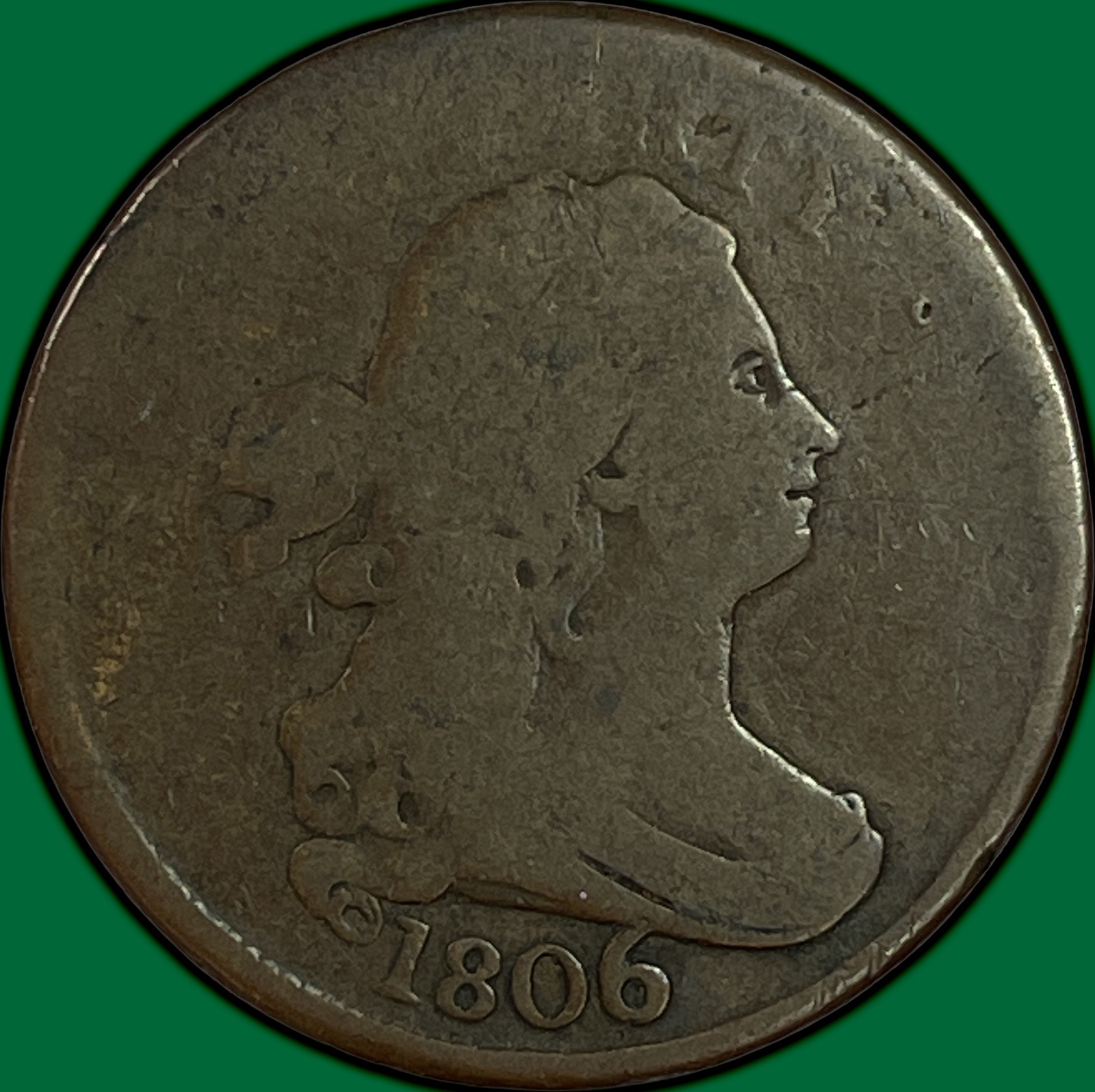 1806 Large 6, Stems Draped Bust Half Cent Good G Coin #48877
