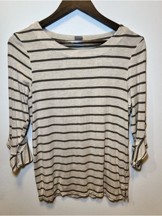 Chico\'s Cream Striped Boatneck Long Sleeve Top Chico\'s Cream Striped Boatneck Long Sleeve Top