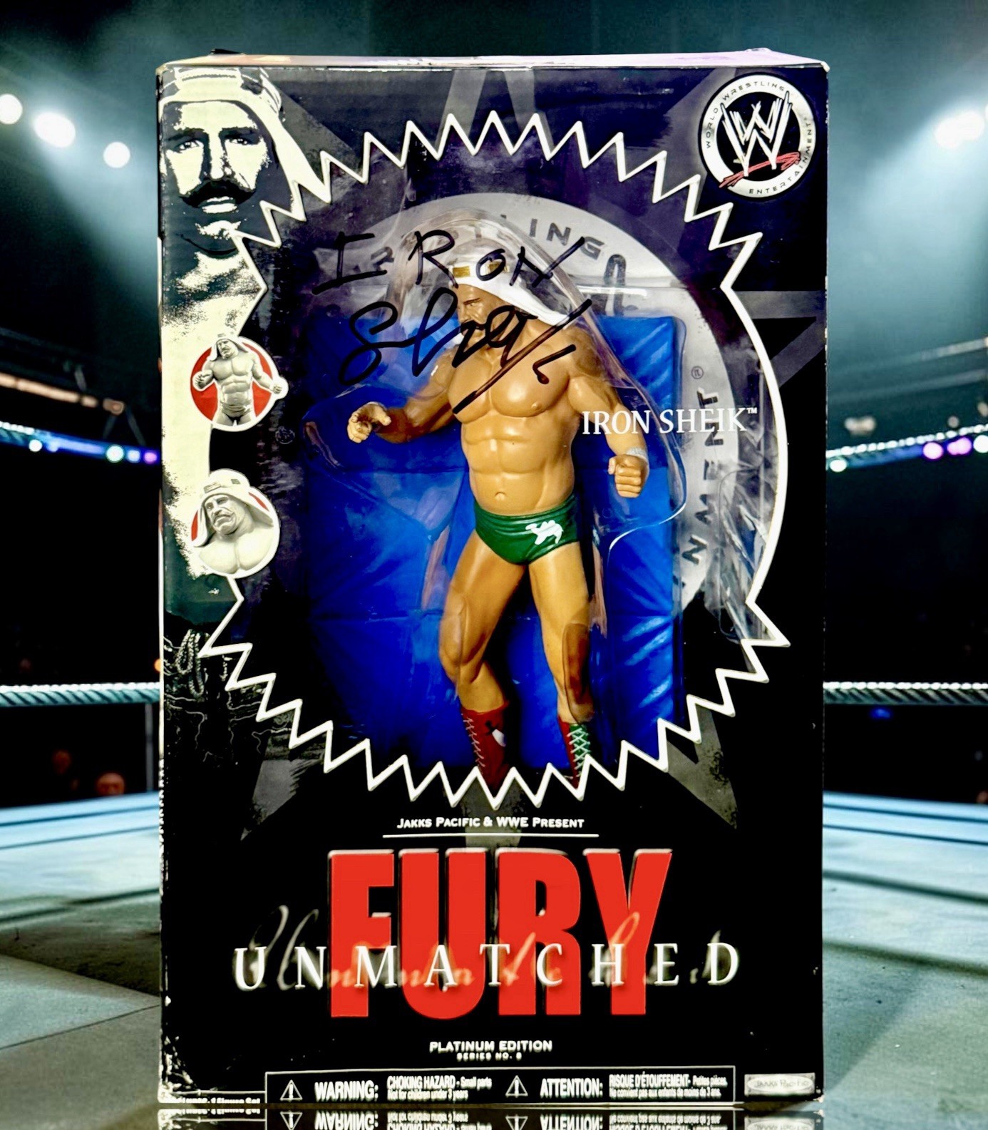 WWE IRON SHEIK SIGNED UNMATCHED FURY SERIES 8 TOY ACTION FIGURE WITH JSA COA