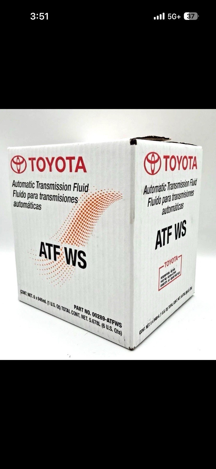 GENUINE TOYOTA ATF WS Automatic Transmission Oil 00289-ATFWS (6 QUARTS)