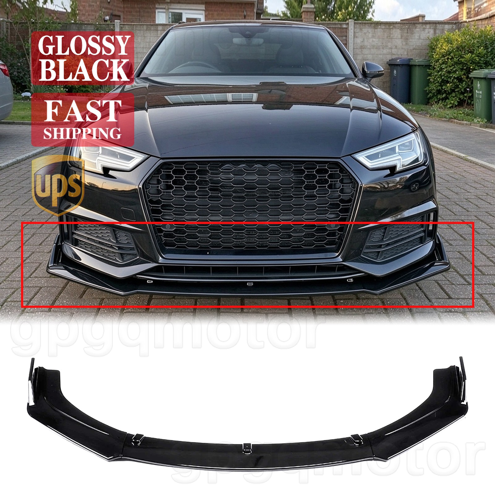 For Audi A4 B9 S4 Sedan 2017-2019 Gloss Black V Style Front Bumper Lip Splitter