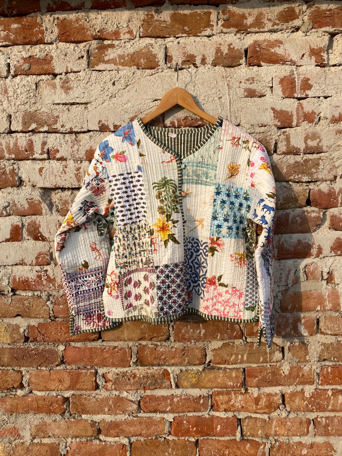 White Quilted Cotton Patchwork Jacket Handmade Cotton Jacket Women\'s Clothing US