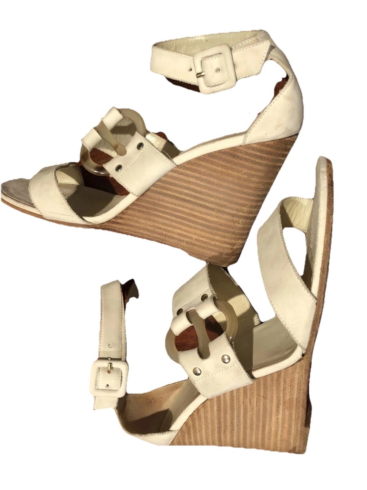 Hermes Heels 39.5 Wedge Sandals Pumps Ivory Tortoise Buckle High Mules Booties